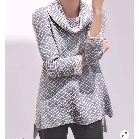 Moth Medium Cowled Galena Pullover Geometric Patterned Gray Sweater Alpaca Blend - Picture 1 of 10